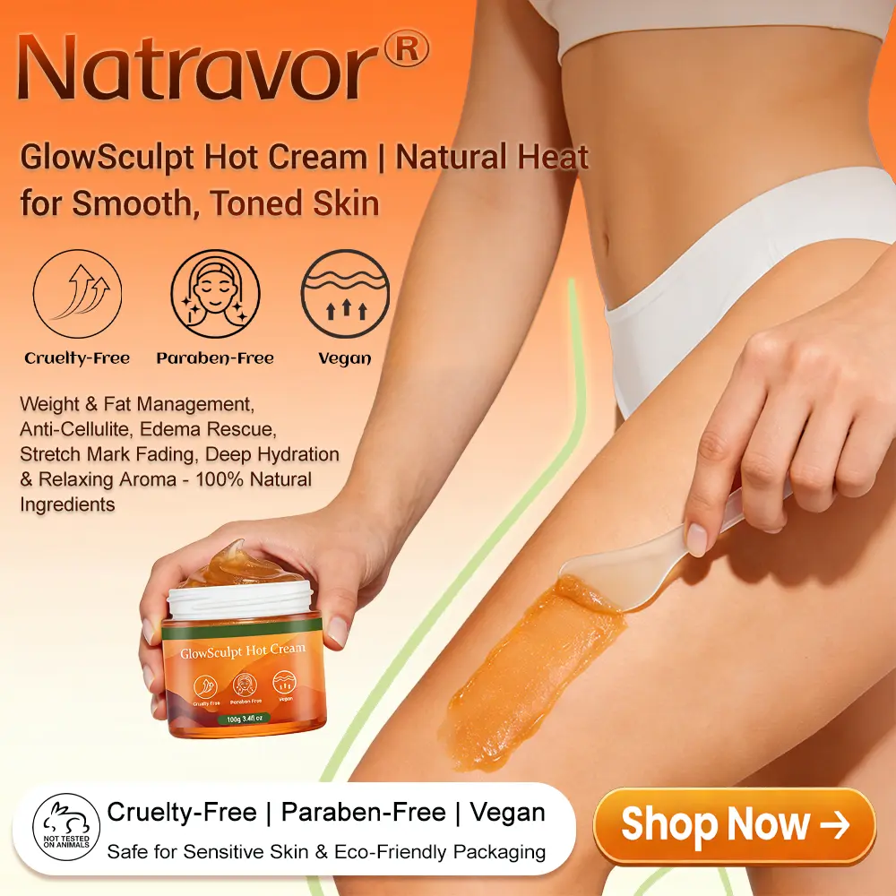 NATRAVOR® GlowSculpt Hot Cream Weight Fat Management, Anti-Cellulite, Edema Rescue, Stretch Mark Fading, Deep Hydration Relaxing Aroma - 100 Natural Ingredients