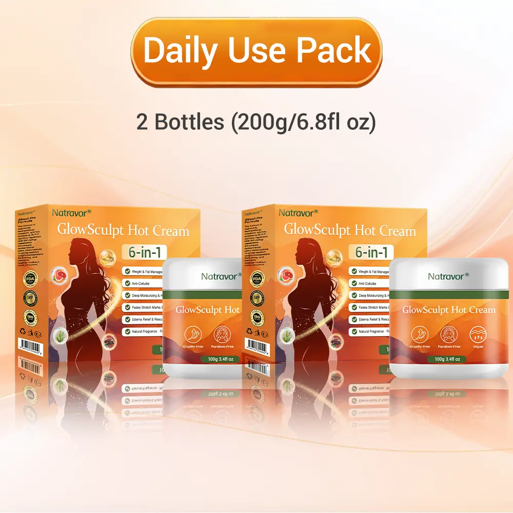 NATRAVOR® GlowSculpt Hot Cream Weight Fat Management, Anti-Cellulite, Edema Rescue, Stretch Mark Fading, Deep Hydration Relaxing Aroma - 100 Natural Ingredients