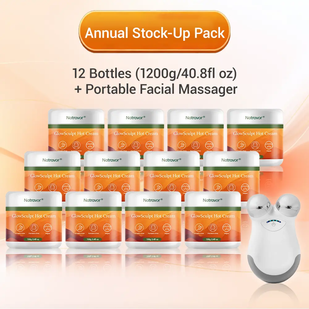 NATRAVOR® GlowSculpt Hot Cream Weight Fat Management, Anti-Cellulite, Edema Rescue, Stretch Mark Fading, Deep Hydration Relaxing Aroma - 100 Natural Ingredients