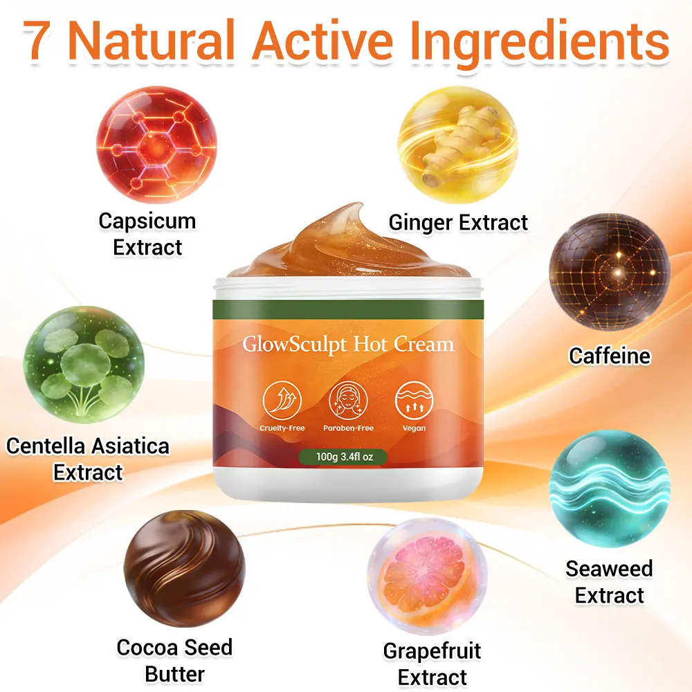 NATRAVOR® GlowSculpt Hot Cream Weight Fat Management, Anti-Cellulite, Edema Rescue, Stretch Mark Fading, Deep Hydration Relaxing Aroma - 100 Natural Ingredients