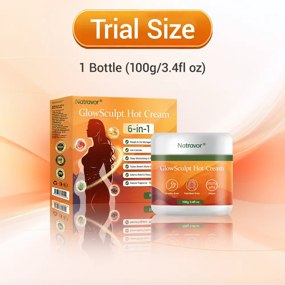 NATRAVOR® GlowSculpt Hot Cream Weight Fat Management, Anti-Cellulite, Edema Rescue, Stretch Mark Fading, Deep Hydration Relaxing Aroma - 100 Natural Ingredients