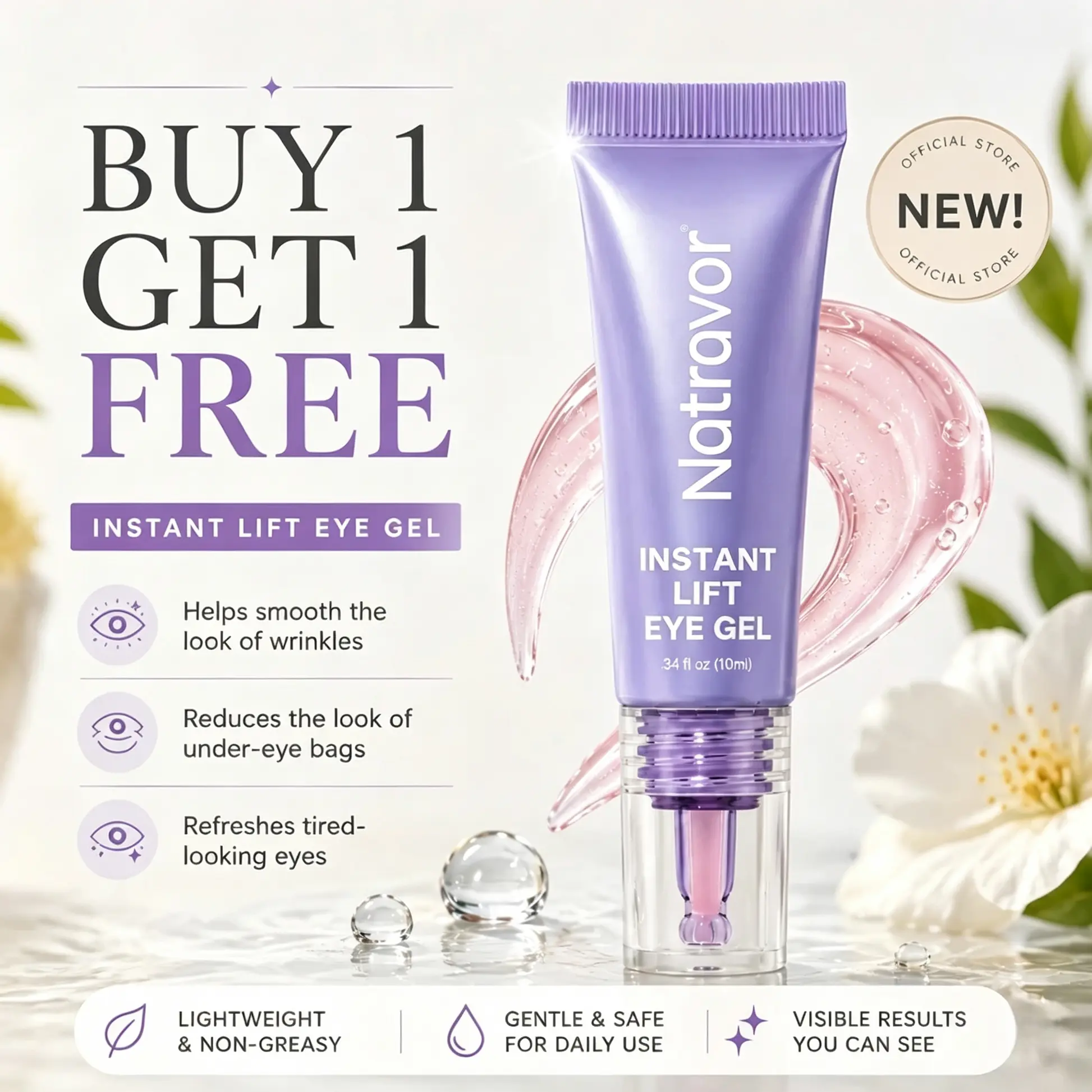 Natravor Instant Lift Eye Gel – Smooth Wrinkles & Reduce the Look of Under-Eye Bags